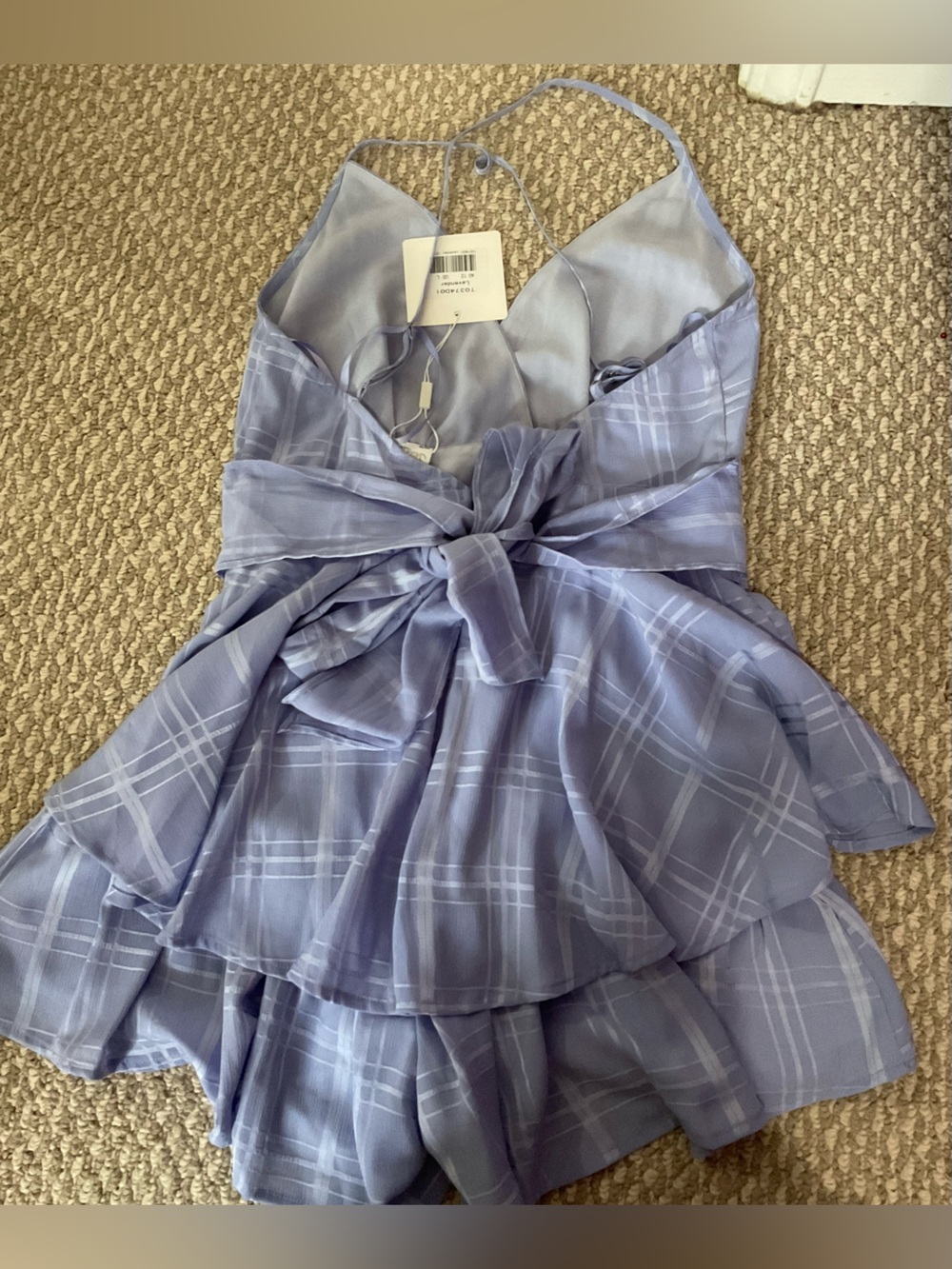 Selfie Leslie Lavender Plaid V-Neck Women's Romper - Picture 7 of 10